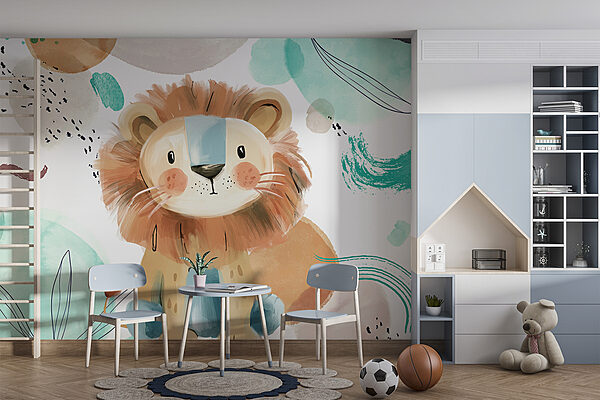 Cartoon lion with blue and white spots Cartoon lion with blue and white spots