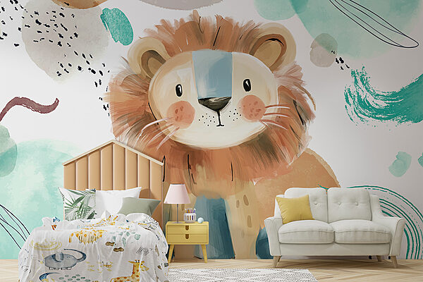 Cartoon lion with blue and white spots Cartoon lion with blue and white spots
