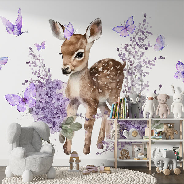 Baby deer surrounded by purple flowers w07931pir2ms 600x600 - Baby deer surrounded by purple flowers