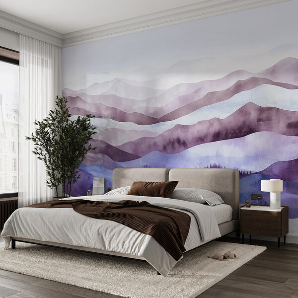 Painting of mountains with fog