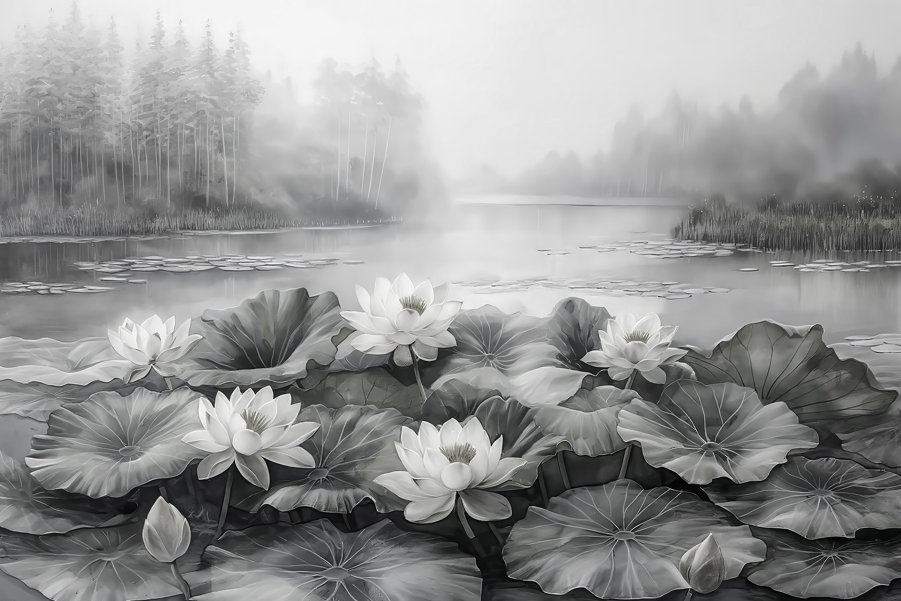 Group of white flowers on a lake