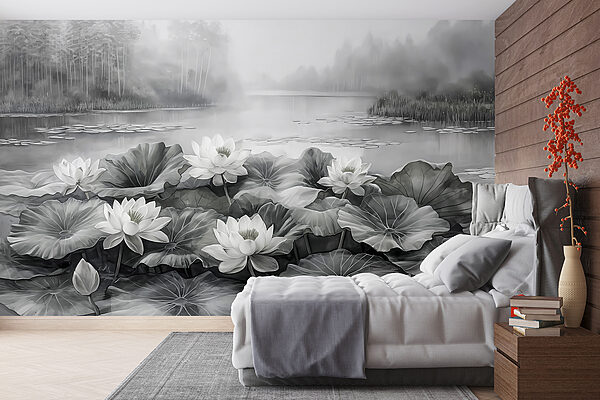 Group of white flowers on a lake Group of white flowers on a lake