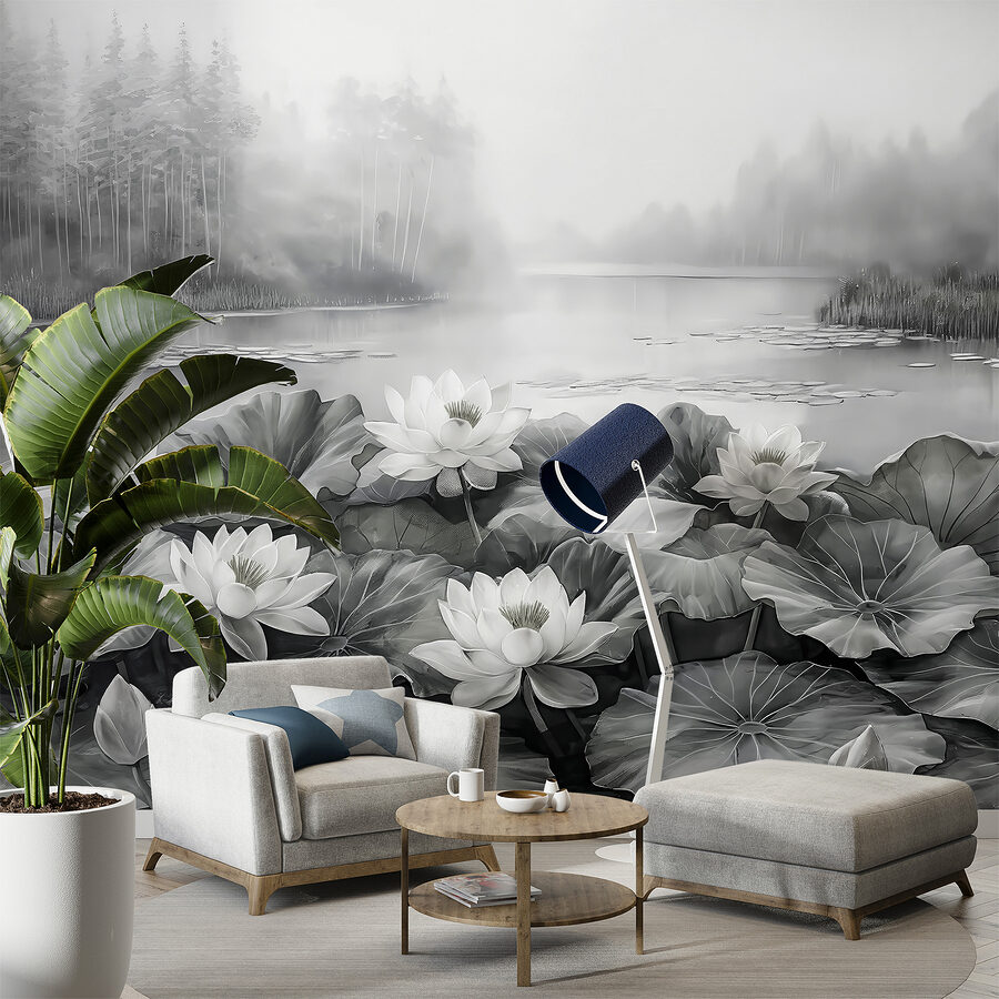 Group of white flowers on a lake