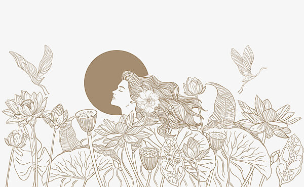 Woman with long hair and flowers Woman with long hair and flowers