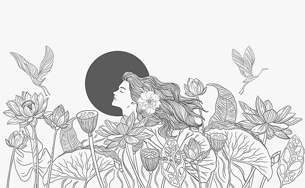 Woman with long hair and flowers Woman with long hair and flowers