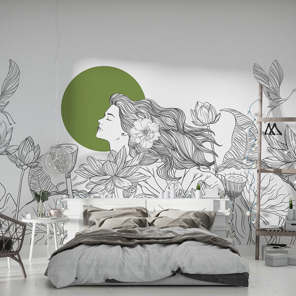 Drawing of a woman with long hair and flowers Drawing of a woman with long hair and flowers