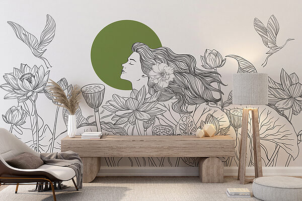 Drawing of a woman with long hair and flowers Drawing of a woman with long hair and flowers
