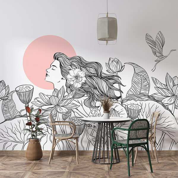 Drawing of a woman with long hair and flowers Drawing of a woman with long hair and flowers
