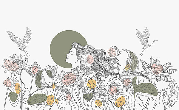Woman with long hair and flowers Woman with long hair and flowers