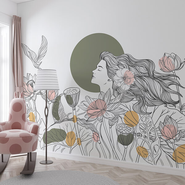 Woman with long hair and flowers Woman with long hair and flowers
