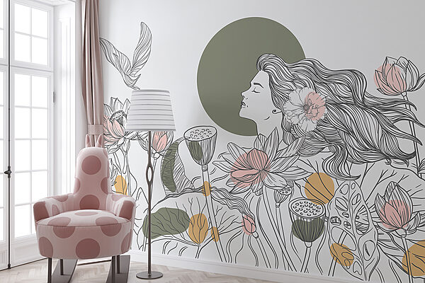 Woman with long hair and flowers Woman with long hair and flowers