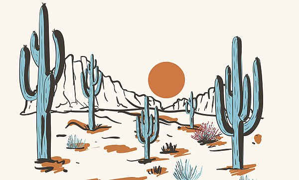 Desert landscape with cactuses and mountains Desert landscape with cactuses and mountains