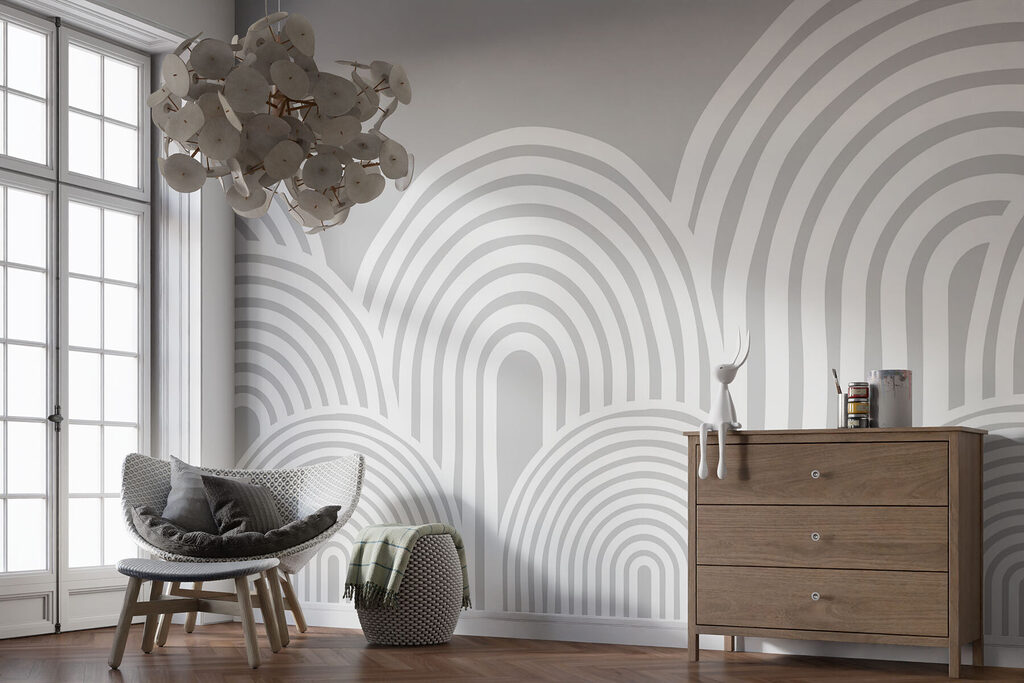 White and gray background with curved lines