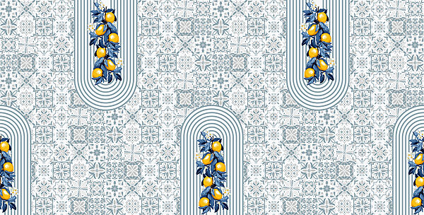 Pattern of fruit on a white and blue background Pattern of fruit on a white and blue background