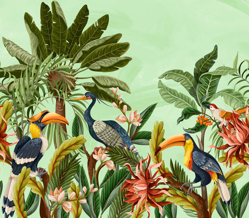 Group of birds and flowers Group of birds and flowers
