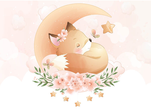 Cartoon of a fox sleeping on the moon Cartoon of a fox sleeping on the moon