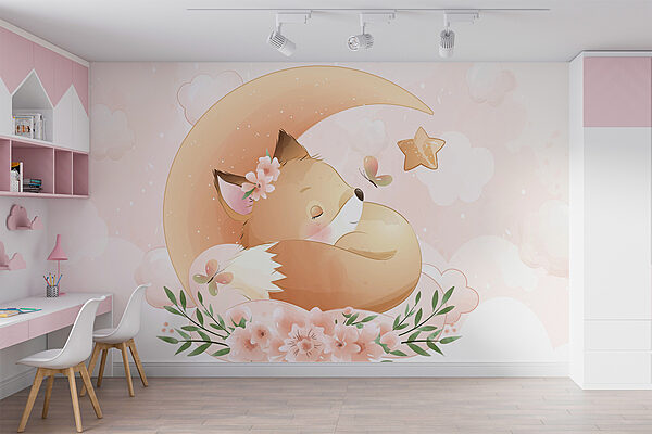 Cartoon of a fox sleeping on the moon Cartoon of a fox sleeping on the moon