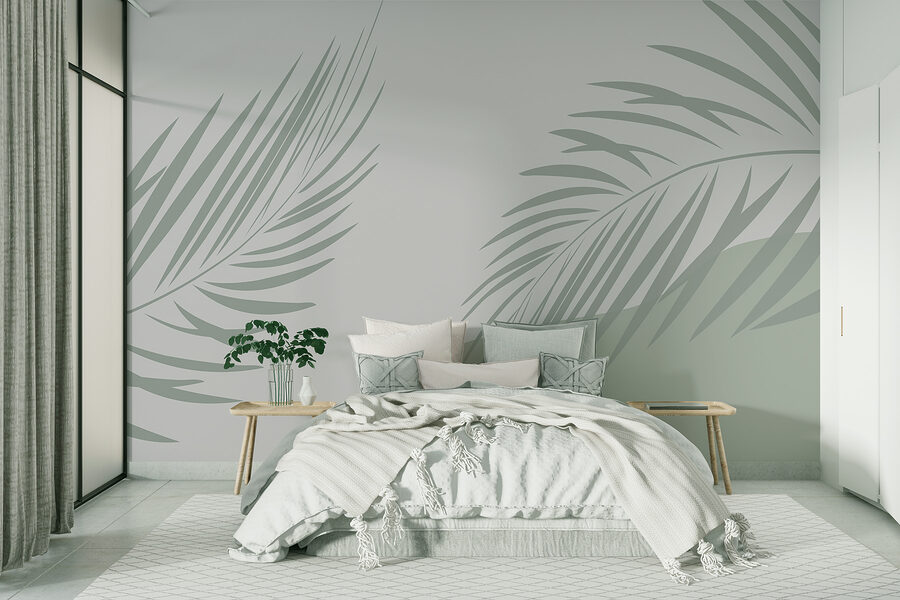 Palm leaves on a grey background Palm leaves on a grey background