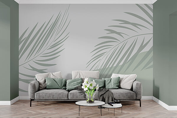 Palm leaves on a grey background Palm leaves on a grey background
