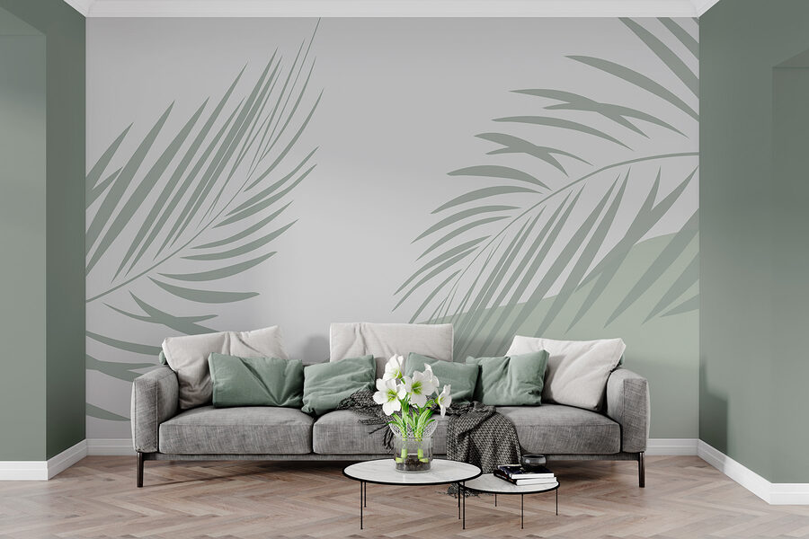 Palm leaves on a grey background Palm leaves on a grey background