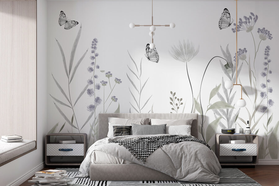 Butterflies flying over flowers