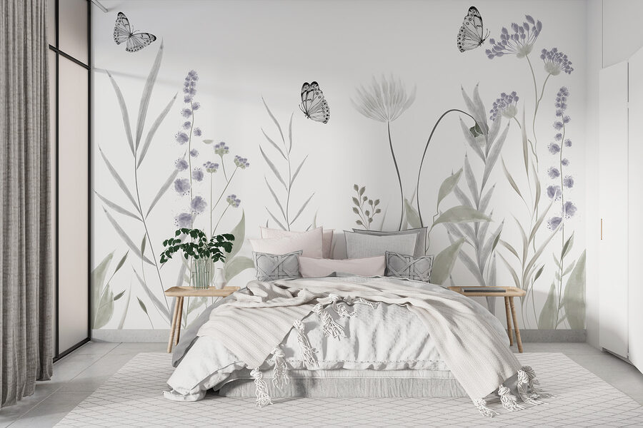 Butterflies flying over flowers