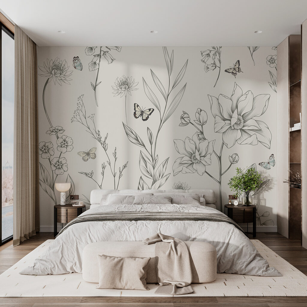 Wallpaper with flowers and butterflies Wallpaper with flowers and butterflies