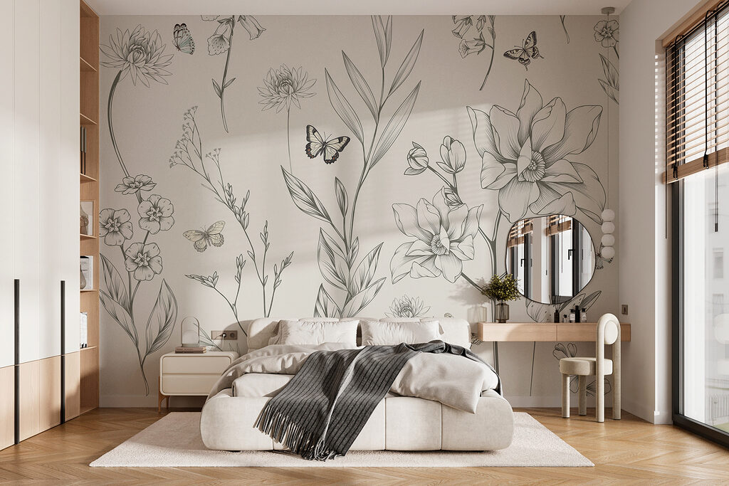 Wallpaper with flowers and butterflies Wallpaper with flowers and butterflies