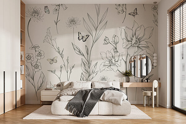 Wallpaper with flowers and butterflies Wallpaper with flowers and butterflies