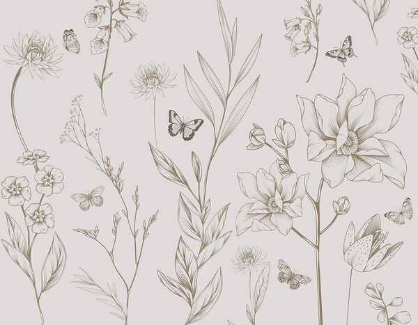 Wallpaper with flowers and butterflies Wallpaper with flowers and butterflies