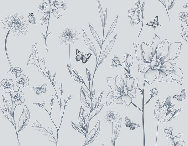 Drawing of flowers and butterflies Drawing of flowers and butterflies