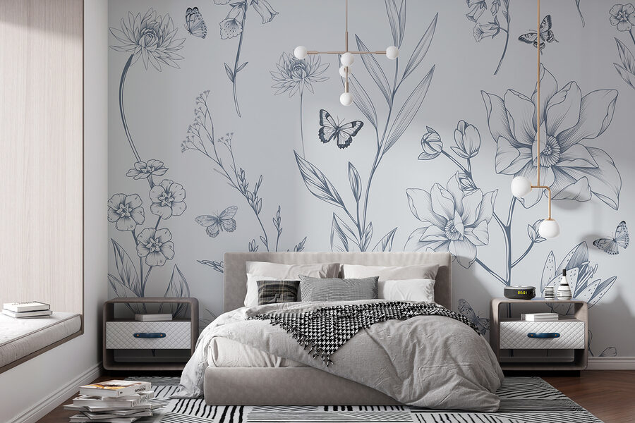 Drawing of flowers and butterflies Drawing of flowers and butterflies