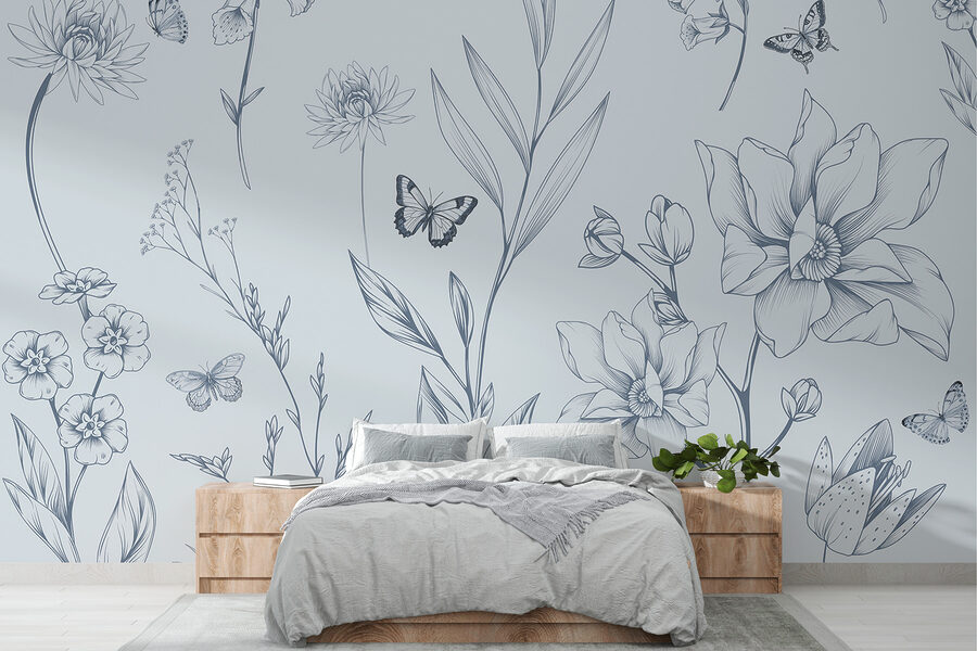 Drawing of flowers and butterflies Drawing of flowers and butterflies