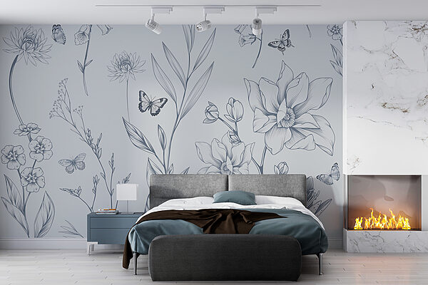 Drawing of flowers and butterflies Drawing of flowers and butterflies