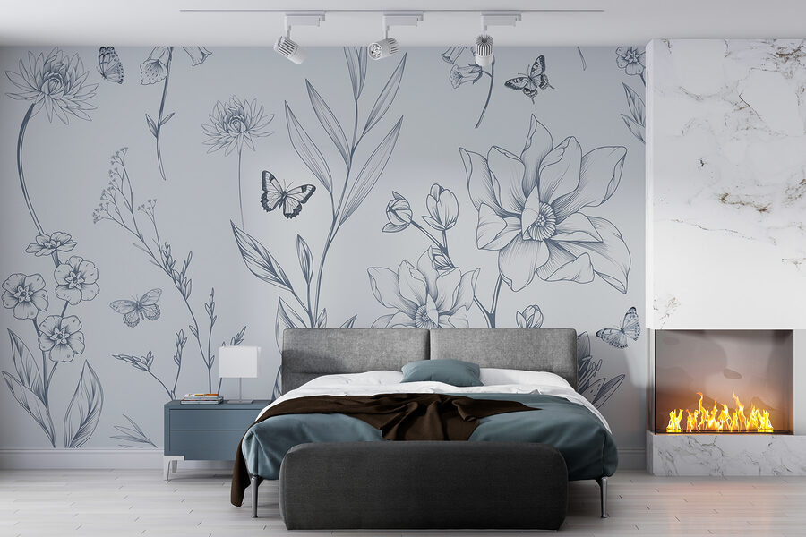 Drawing of flowers and butterflies Drawing of flowers and butterflies