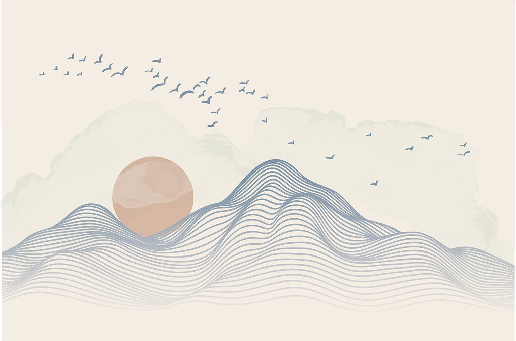 Sun and birds flying over a mountain Sun and birds flying over a mountain