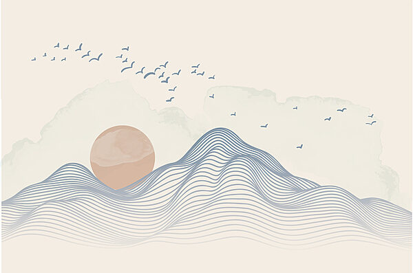 Sun and birds flying over a mountain Sun and birds flying over a mountain