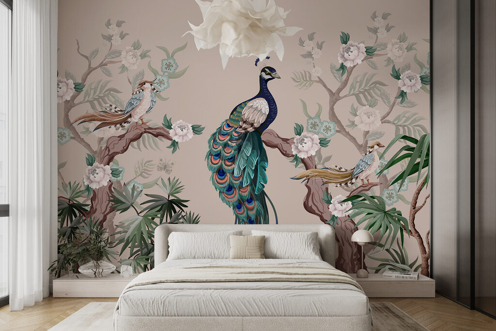 Wallpaper with birds on branches