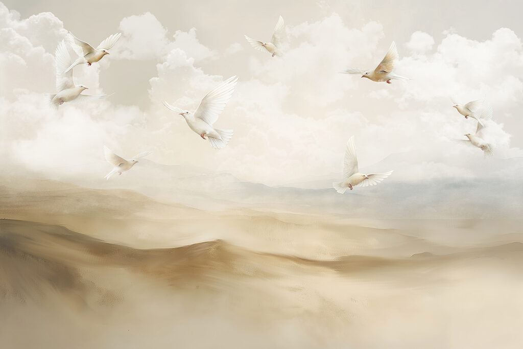 Group of white birds flying in the sky Group of white birds flying in the sky