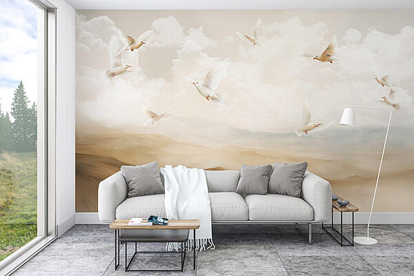 Group of white birds flying in the sky Group of white birds flying in the sky
