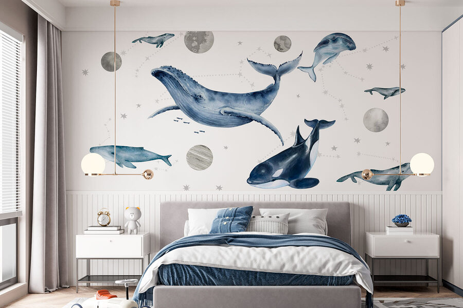 Wall murals Group of whales and fish