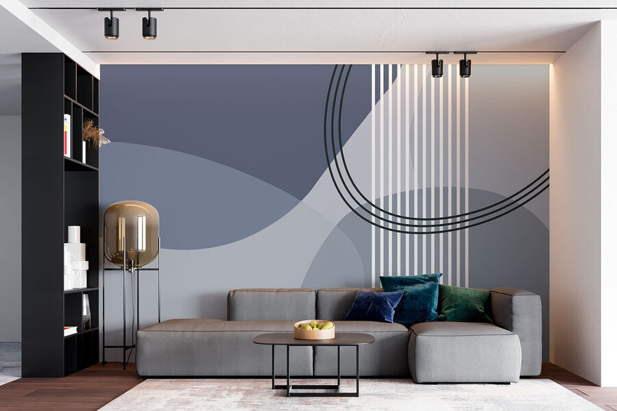 Grey and white background with black circles and lines