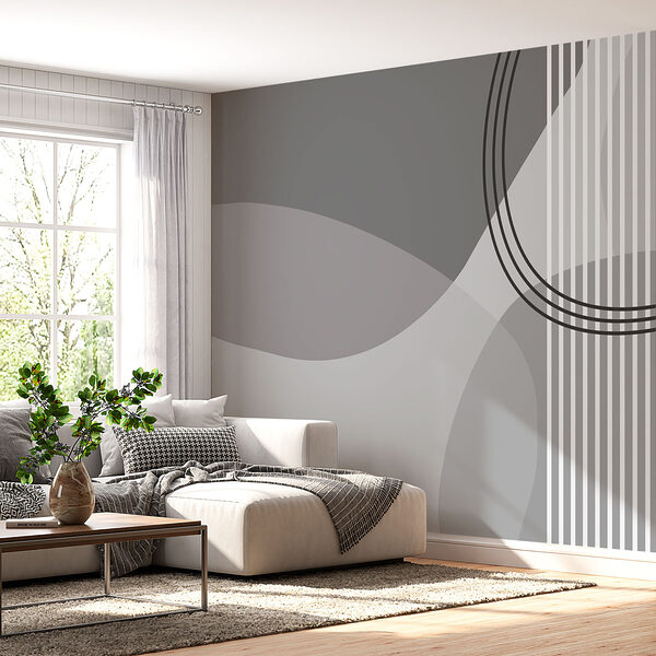 Grey and white background with circles and lines Wall murals Grey and white background with circles and lines