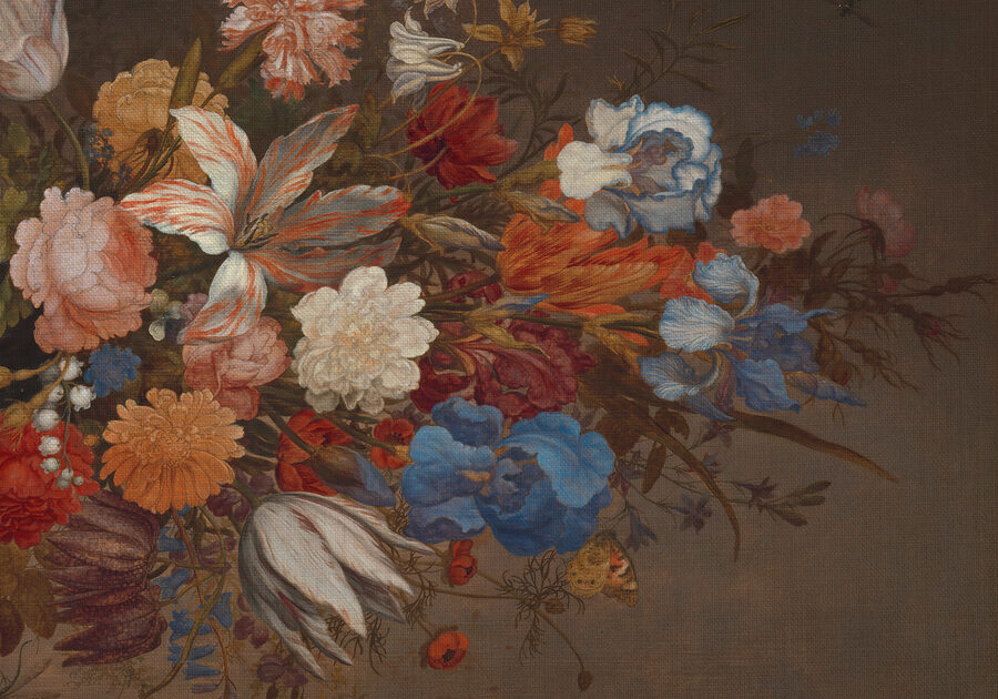 Painting of flowers on a brown surface Painting of flowers on a brown surface