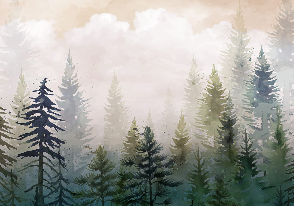 Painting of trees in the fog Painting of trees in the fog