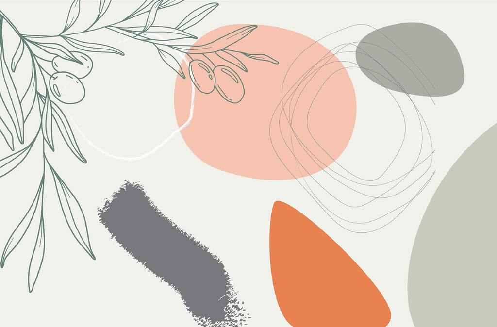 Graphic design of a branch with olives and circles Graphic design of a branch with olives and circles