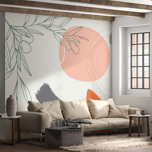 Graphic design of a branch with olives and circles Graphic design of a branch with olives and circles