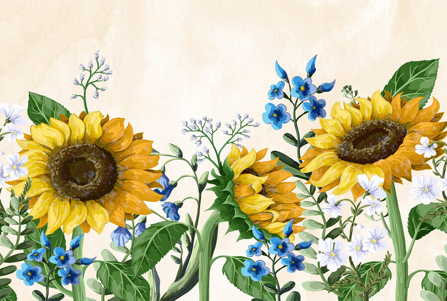 Wall murals Group of sunflowers and other flowers - Image 4