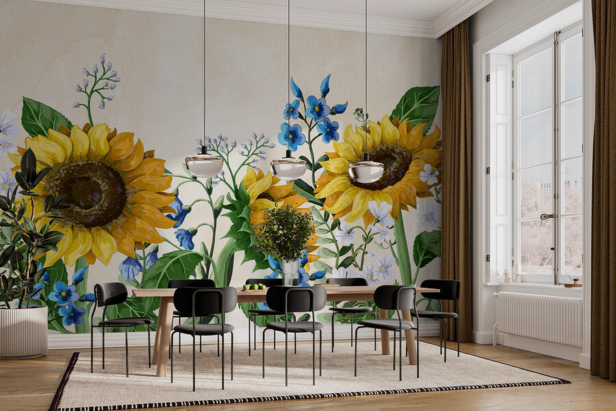 Wall murals Group of sunflowers and other flowers - Image 2