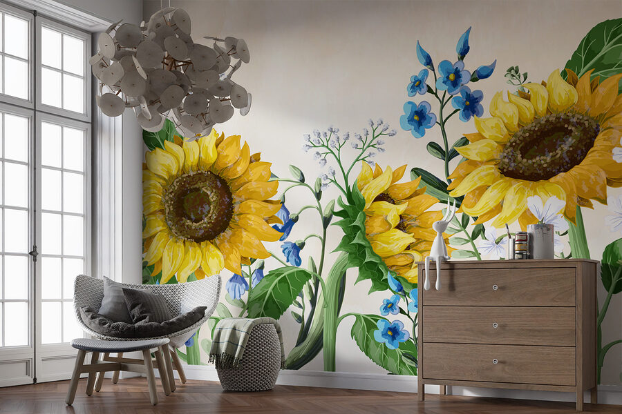 Wall murals Group of sunflowers and other flowers - Image 3